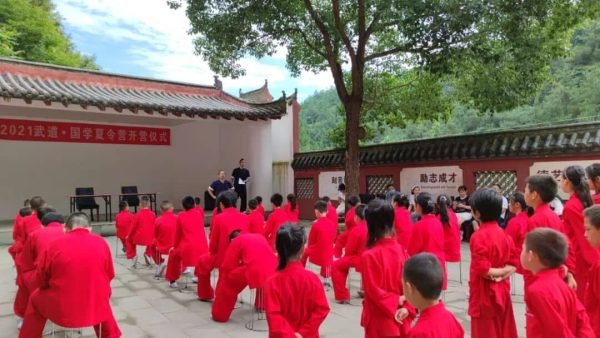 students learning kung fu moves at the academy
